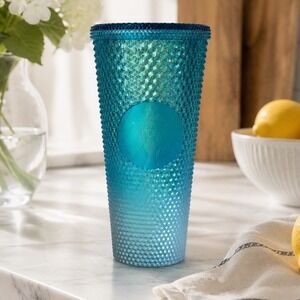 Starbucks 2023 Glacier Blue Ombre Gradient Studded Tumbler 24 oz NO Straw‎